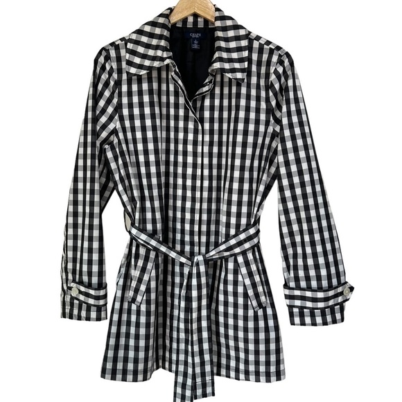 Chaps Black and White Check Rain Jacket, Large - Picture 1 of 8